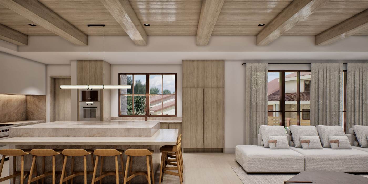Artist rendering of the dining area looking toward the glass.