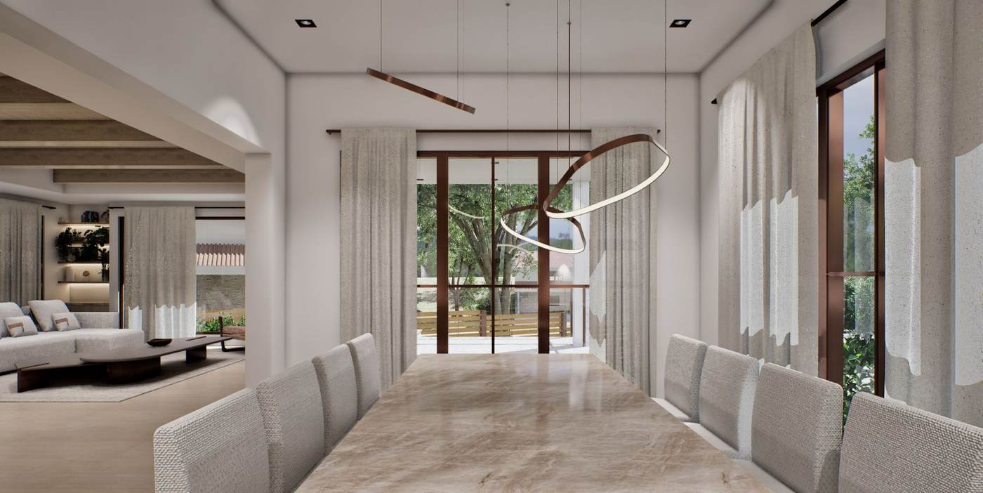 Artist rendering of the living room toward the windows.