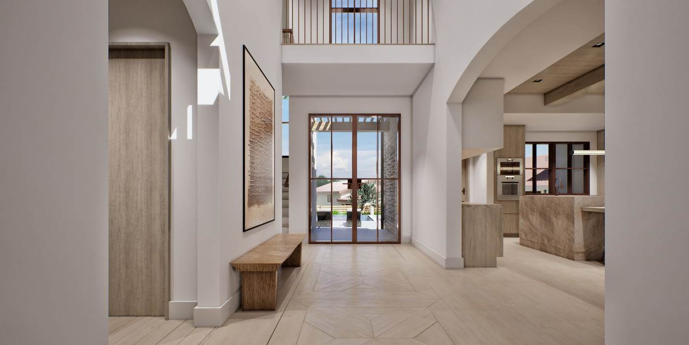Artist rendering of a hall looking toward the light.