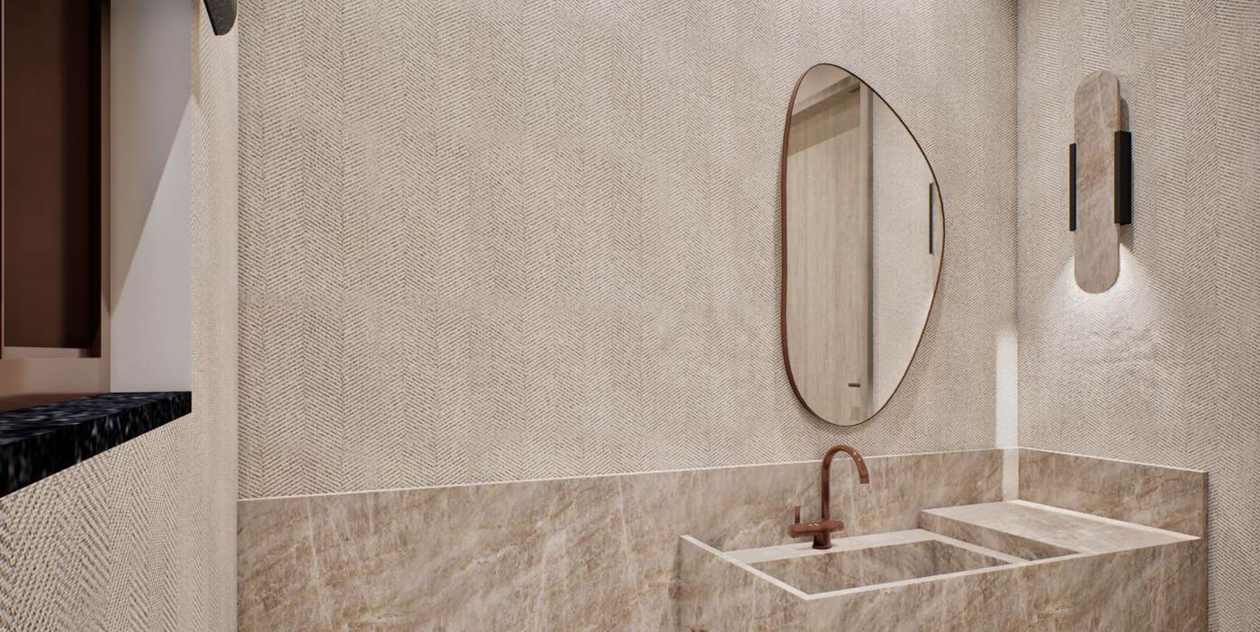 Artist rendering of a bath vanity.
