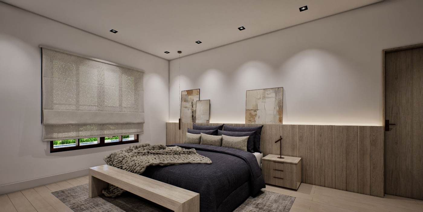 Artist rendering of a bedroom.