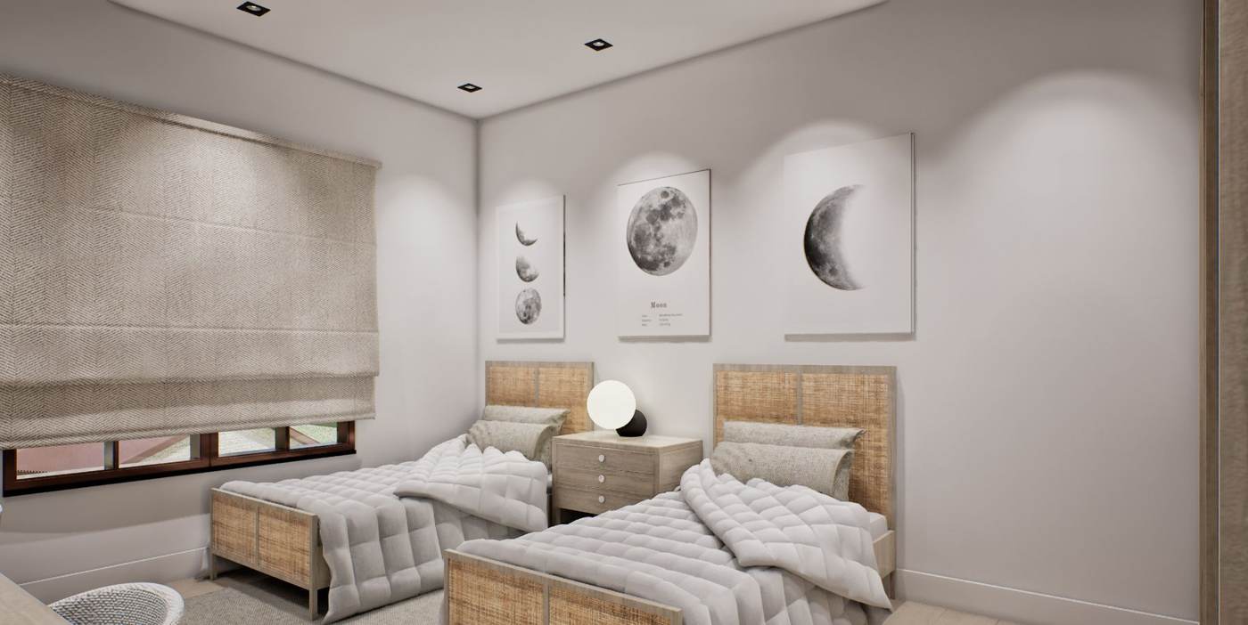 Artist rendering of a bedroom.