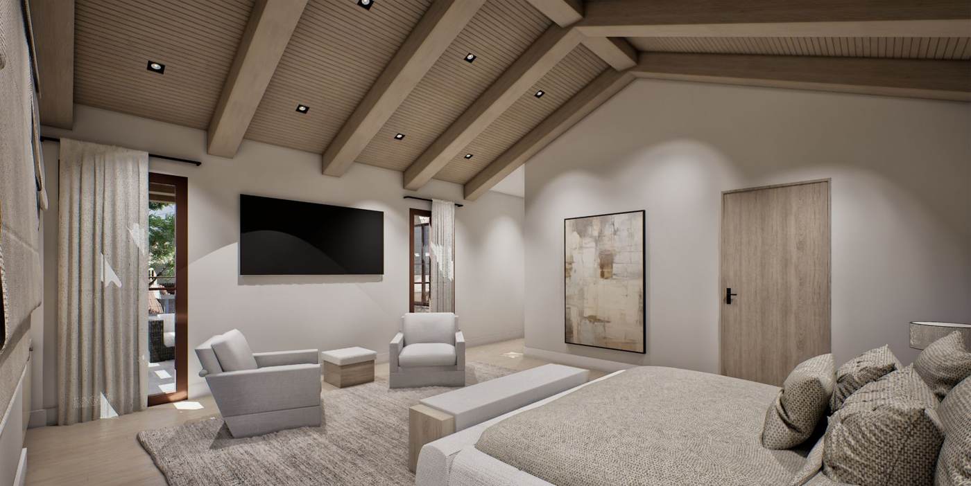 Artist rendering of a bedroom sitting area.