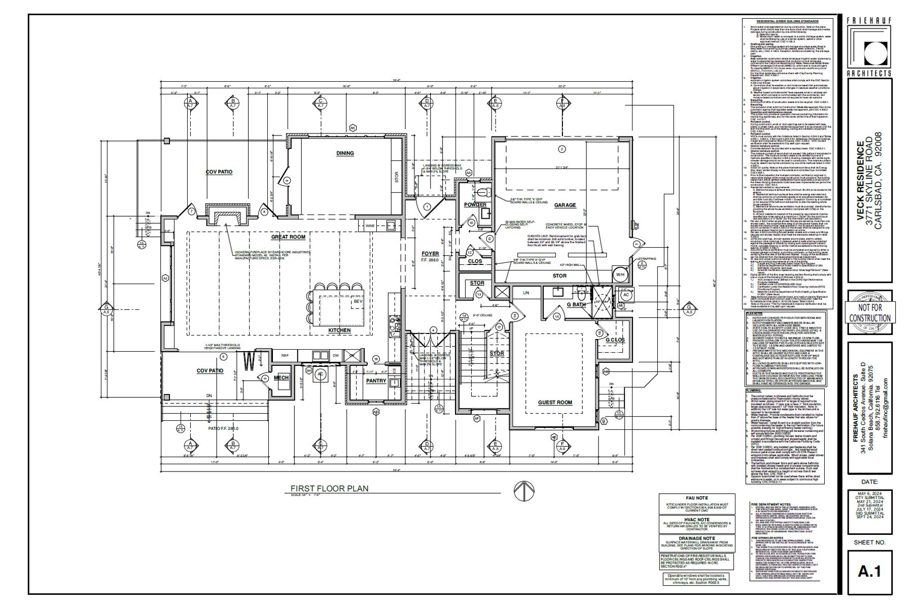 First floor plan for the Veck Residence at 3771 Skyline Road